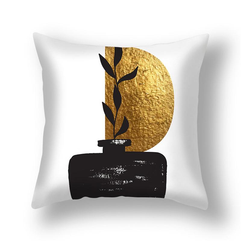 Modern Light Luxury Pillowcase Black Gold Leaf Abstract Plant Sofa Bedside Cushion Cover 45x45cm Car Home Decoration Pillowcase