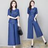 Ethnic Style Denim Wide Leg Pants Sets for Women Spring Summer Embroidery Cowboy Jacket +Jeans Pants Suits Female Outfits