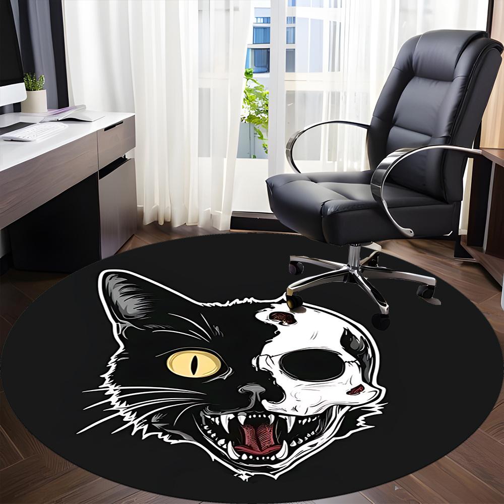 1pc Cat Skull Office Round Area Rug, Indoor Mat Suitable ForOffice, Under Office Chairs Bedroom Living Room Home Decor, Room Deco u69