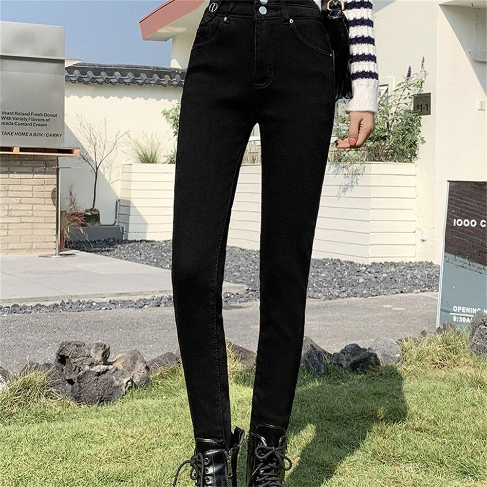 

2022 модные осенне-зимние брюки в стиле Харадзюку с высокой талией, женские брюки, бархатные толстые теплые джинсы, элегантные женские XL