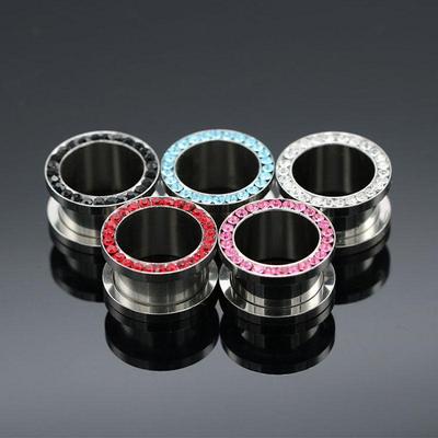 Espansore per Orecchie in Acciaio Inossidabile con Strass, Misuratore a Puleggia, Gioielleria, 3-14MM