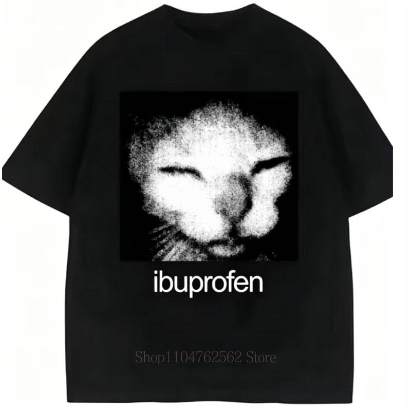 Ibuprofen Cat Graphic T-shirts for Men Women Summer Casual Fashion Funny High Street Vintage Y2K Crew Neck Short Sleeve Tees