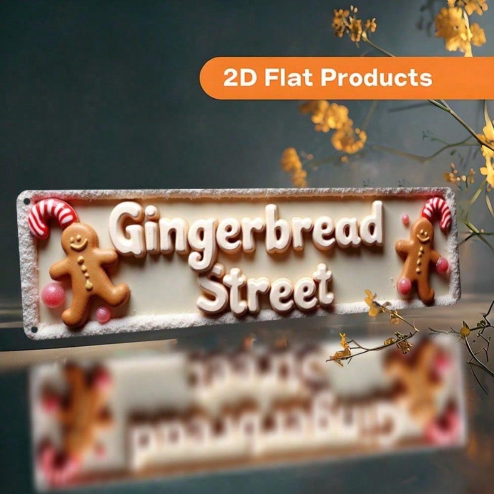 2D Metal Gingerbread Man Wall Decor, Vintage Xmas Sign 15.7x3.9 inch Retro Aluminum Cookie Decoration for Bar Cafe Easy Hang
