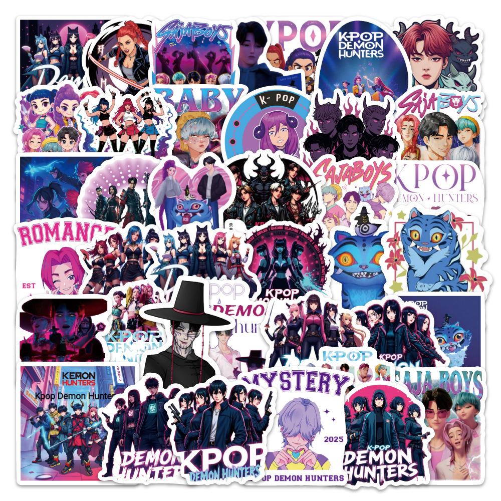 50pcs Stickers Pack Demon Hunters Sticker Waterproof Vinyl for Laptop Guitar Skateboard Luggage Graffiti Sticker Kid Party Gifts