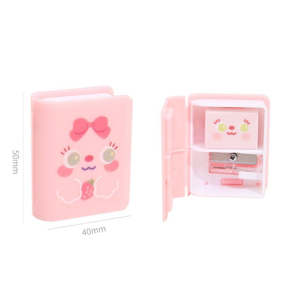 Book Shape Pencil Eraser Sharpener Set Less Rubber Debris Pencil Cutting Tools  Student
