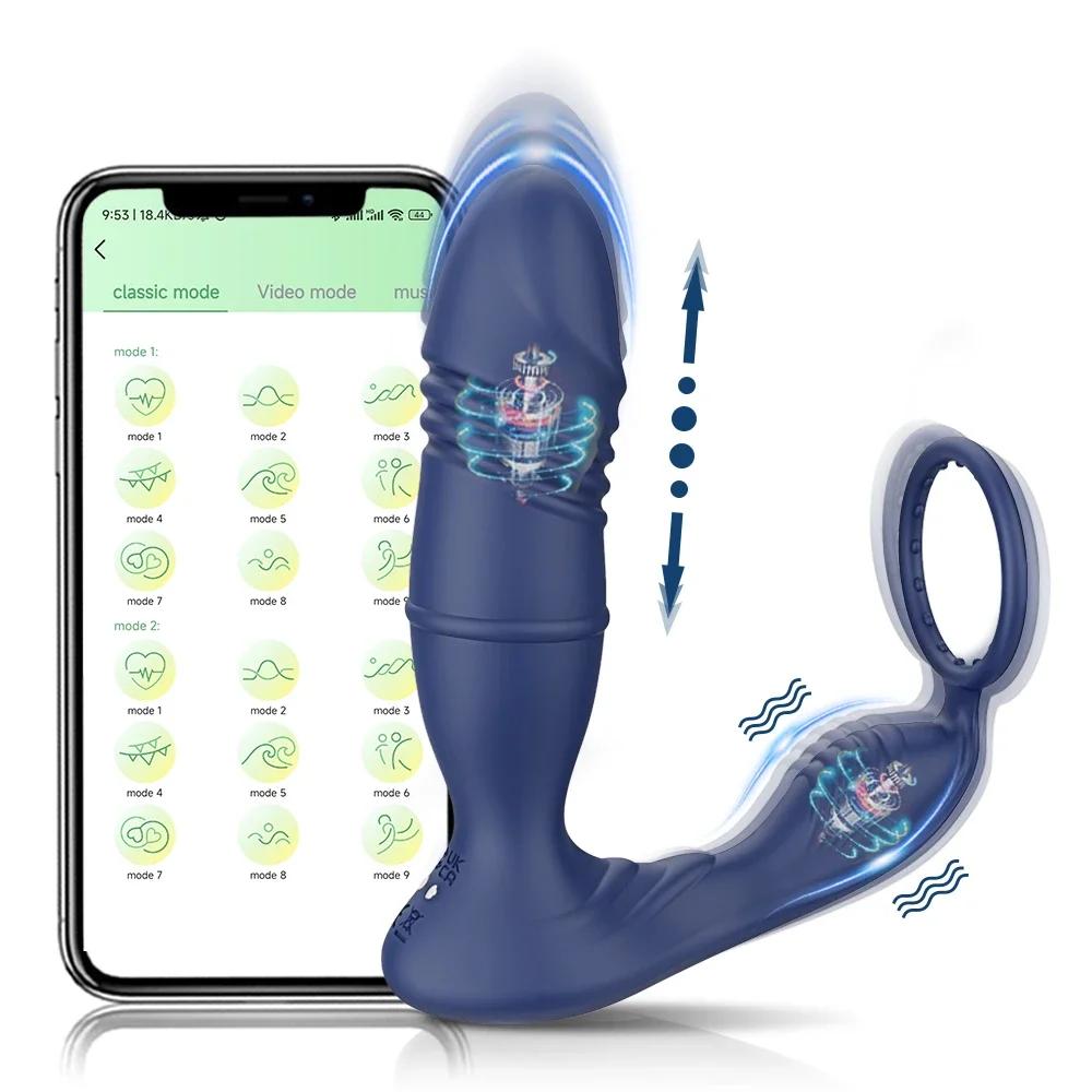 Thrusting Vibrating Anal Vibrator for Men Prostate Massager Cock Ring Anal Butt Plug G Spot Massager Male Sex Toys for Couples