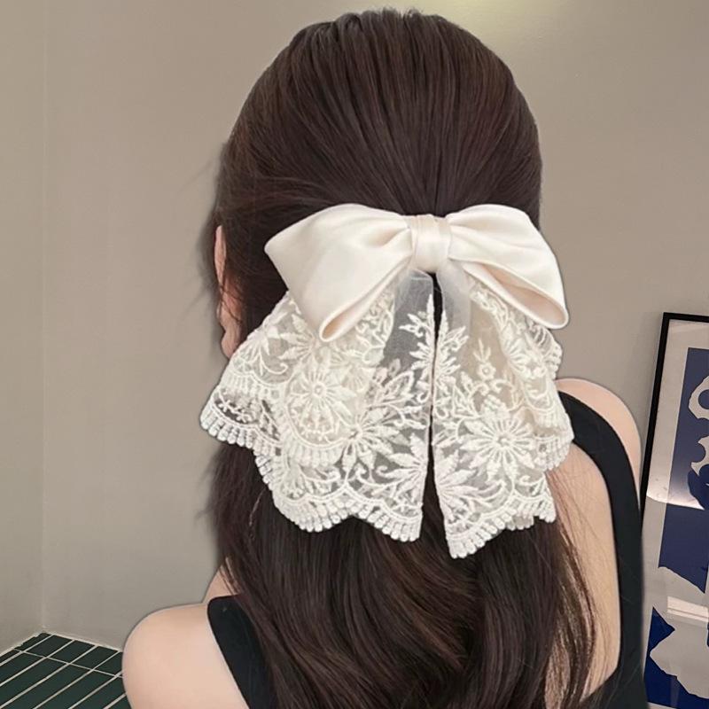 

Vintage satin bow grab clip female elegant low ponytail clip back head clip headdress hairpin