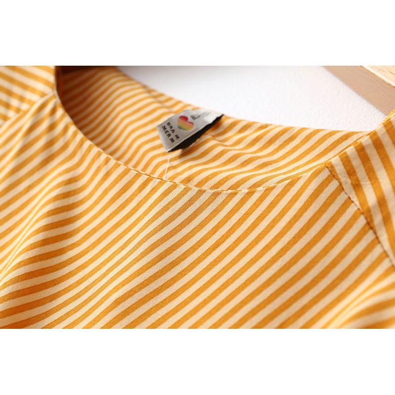 Xiaoyujia Export Fashion Diagonal Striped Flower Print Loose and Simple Artificial Cotton Long Sleeves Cotton Silk Shirt