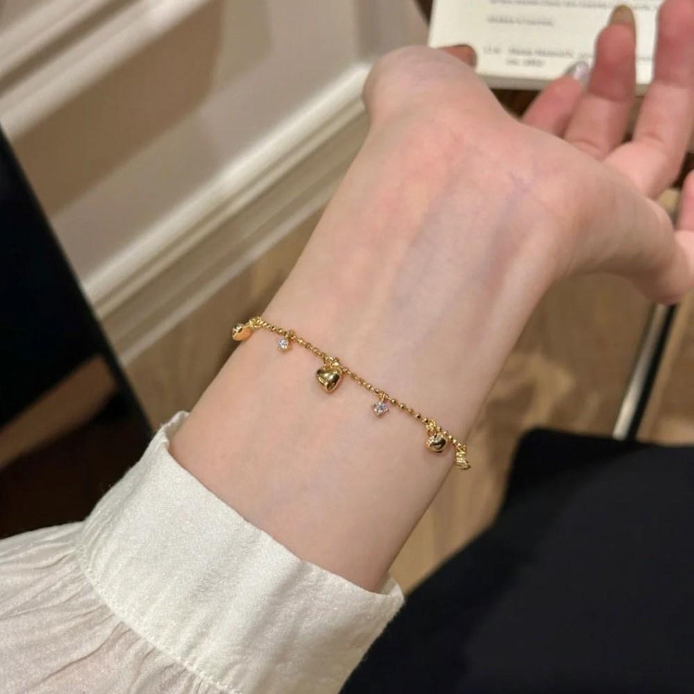 Bead Gold Bracelet Zinc Zinc Alloy Charm Hand Chain Sweet Heart Bracelet Valentine's Day