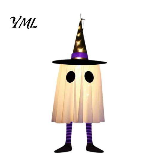 Tree Hanging Ghost Lanterns Halloween Decoration with Witch Hat And Leg, LED Lighted Spooky Trick or Treat Party Supplies Floating for Indoor Outdoor