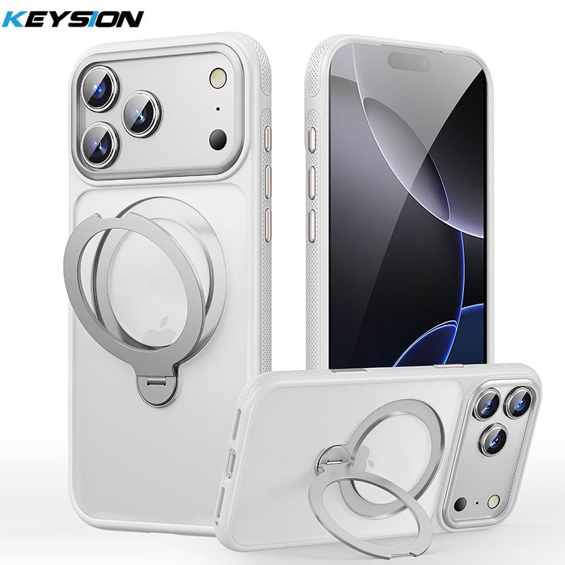 KEYSION 360° Rotating Magnetic Ring Stand Case for MagSafe for iPhone 17 Pro Max Matte Transparent Shockproof Phone Back Cover