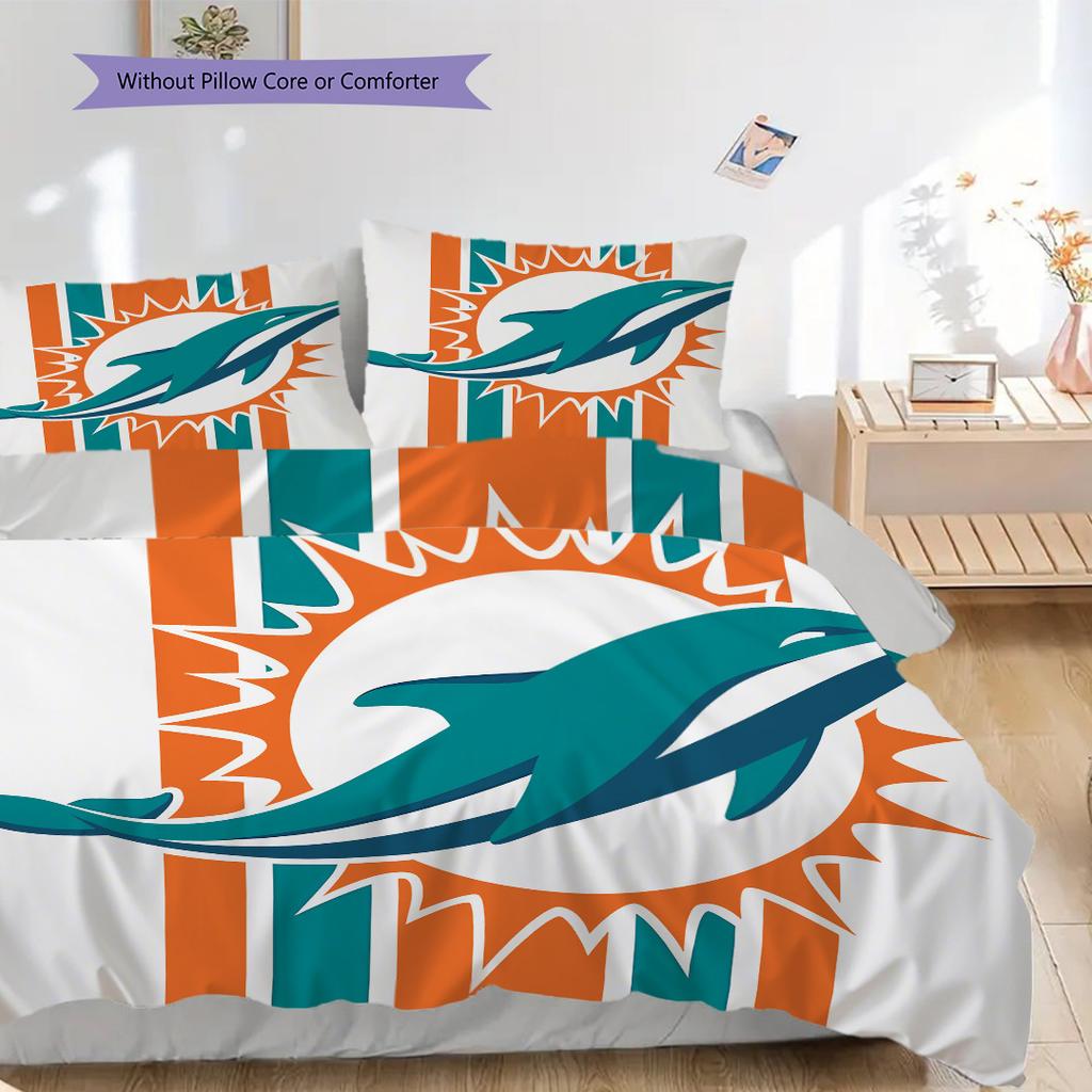 Miami Dolphins Pattern Bedding Quilt Set Quilt Cover Pillowcase Home Decoration Birthday Gift (1 * duvet cover + 2 * pillowcase, without core)