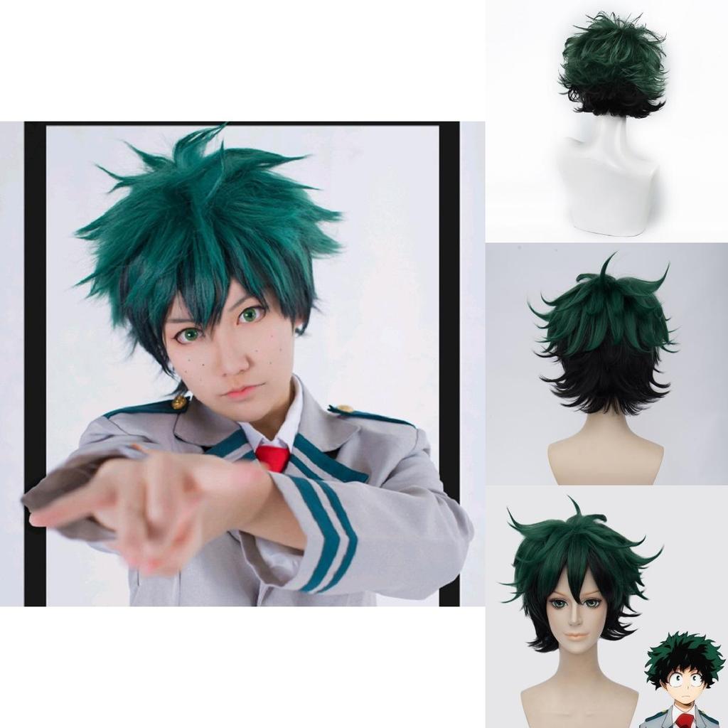 Premium Quality Anime My Hero Academia Deku Izuku Midoriya Short Cosplay Wig In Green With Black