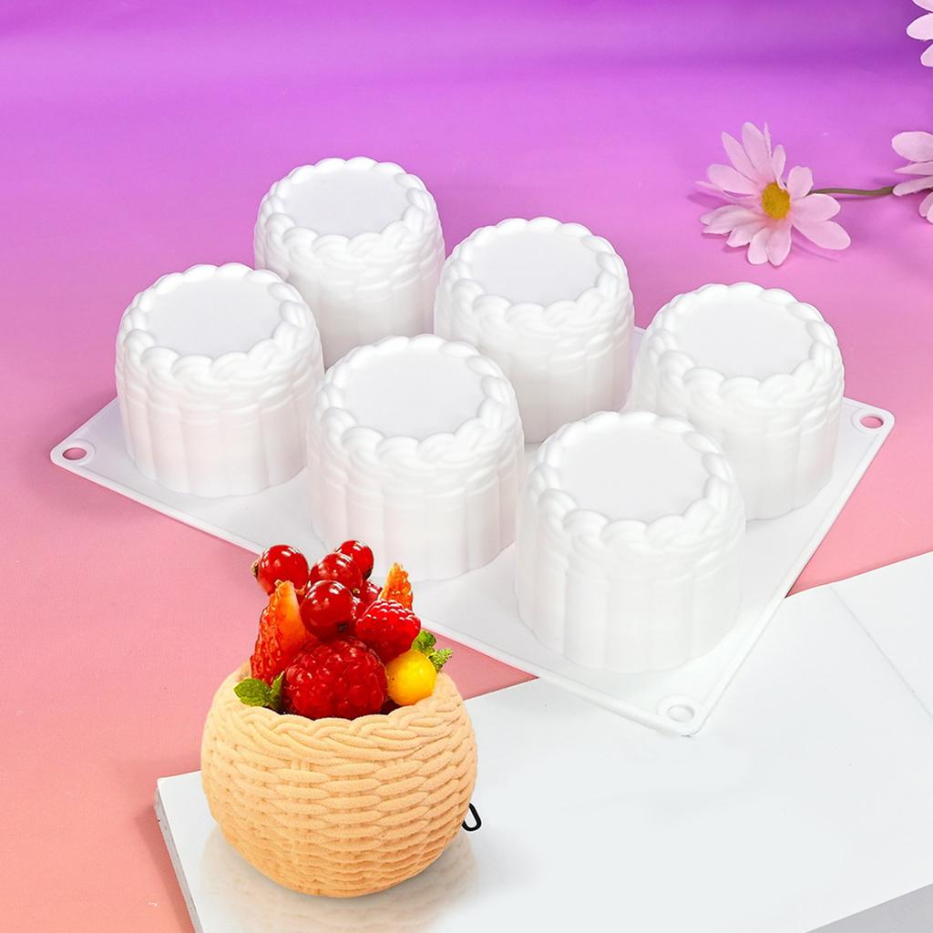 6 Cavity Flower Basket Silicone Mold For Mousse Cake Chocolate Candle Making Heat Resistant Baking Mould