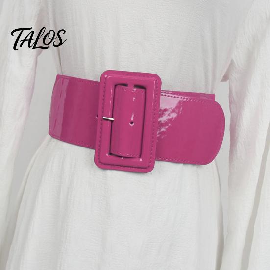 Vintage Style Elastic Waistband Adjustable Size Women Belt, Wide Faux Leather Square Buckle Belt with Buckle, Stretchy Dress Fashion Accessory