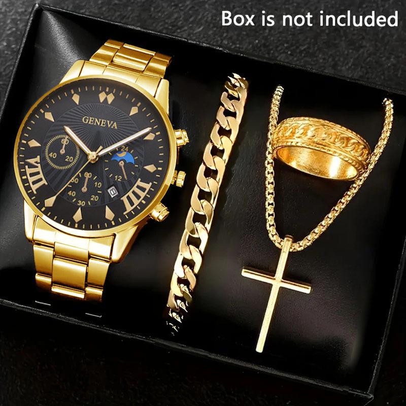 Watch Set, Watch, Men's Glass Quartz Watch, Steel Belt, One Men's Watch.