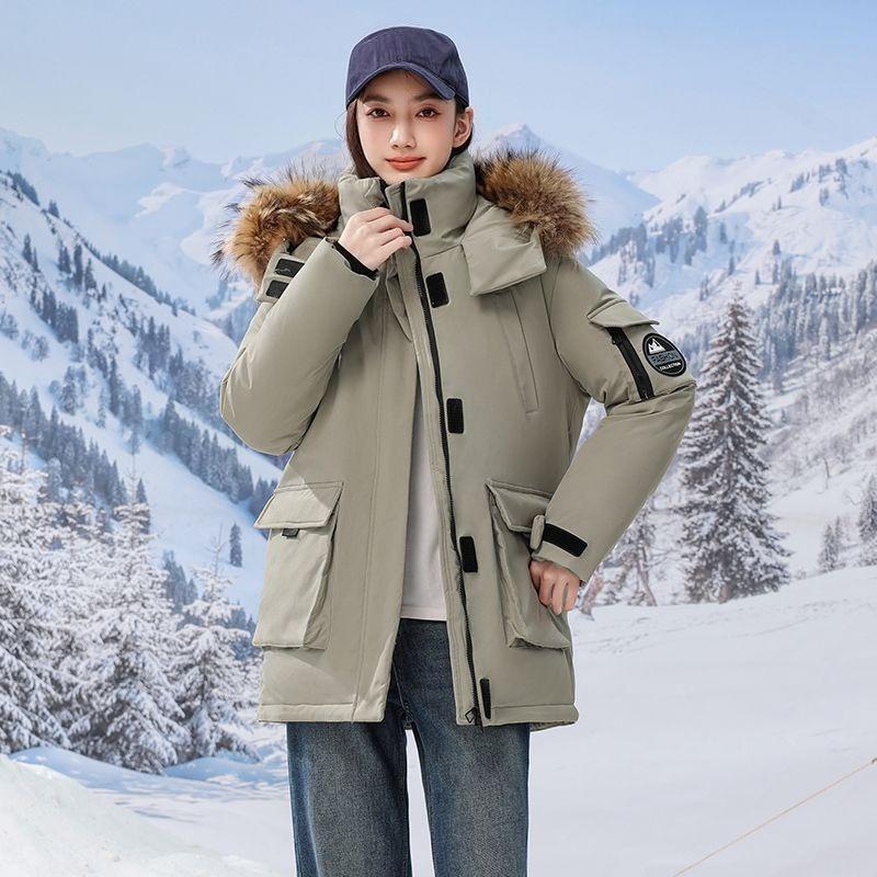 Winter Thickened Warm Workwear Down Cotton Coat with Fur Collar Loose Korean Style Jacket