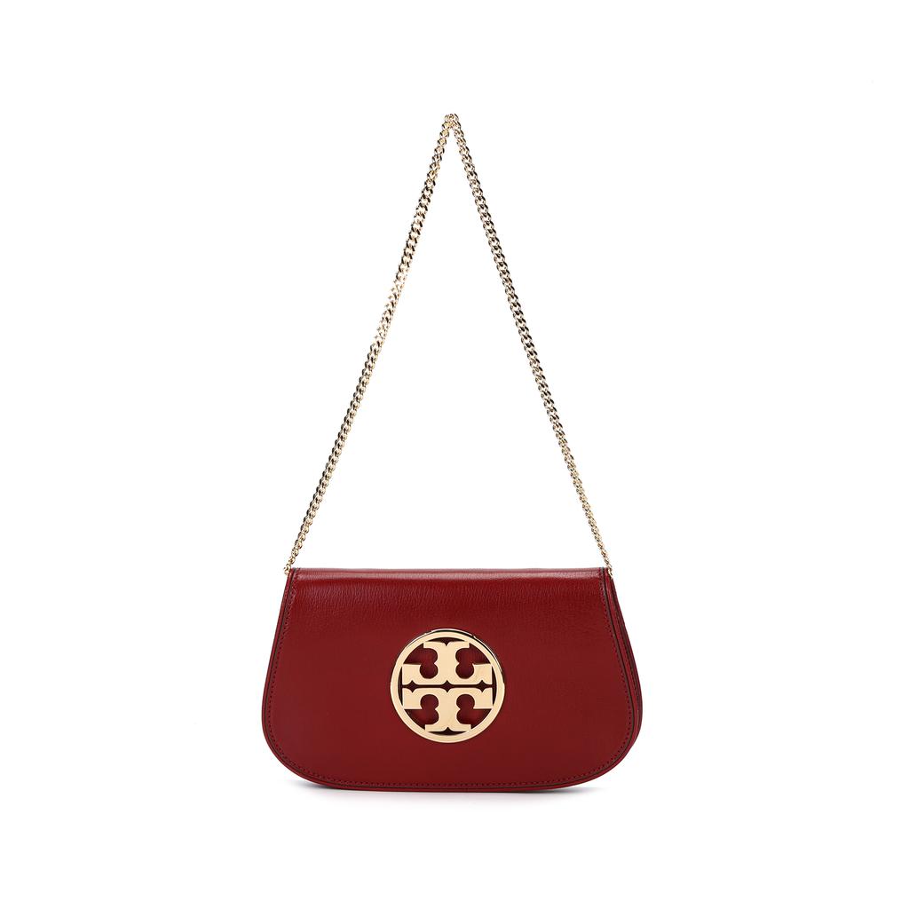 Tory Burch Reva Double T Logo Flap Removable Metal Shoulder Strap Leather Crossbody Clutch Women Bags Burgundy 152250-600