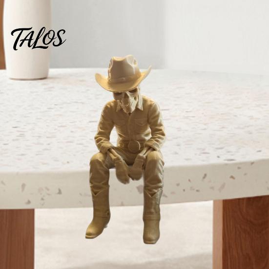 Window Edge Decoration 3D Printed Western Cowboy Skeleton Figurine, Sitting Statue Rustic Desk Decor Sitter, West Style Desktop Shelf for Home Office