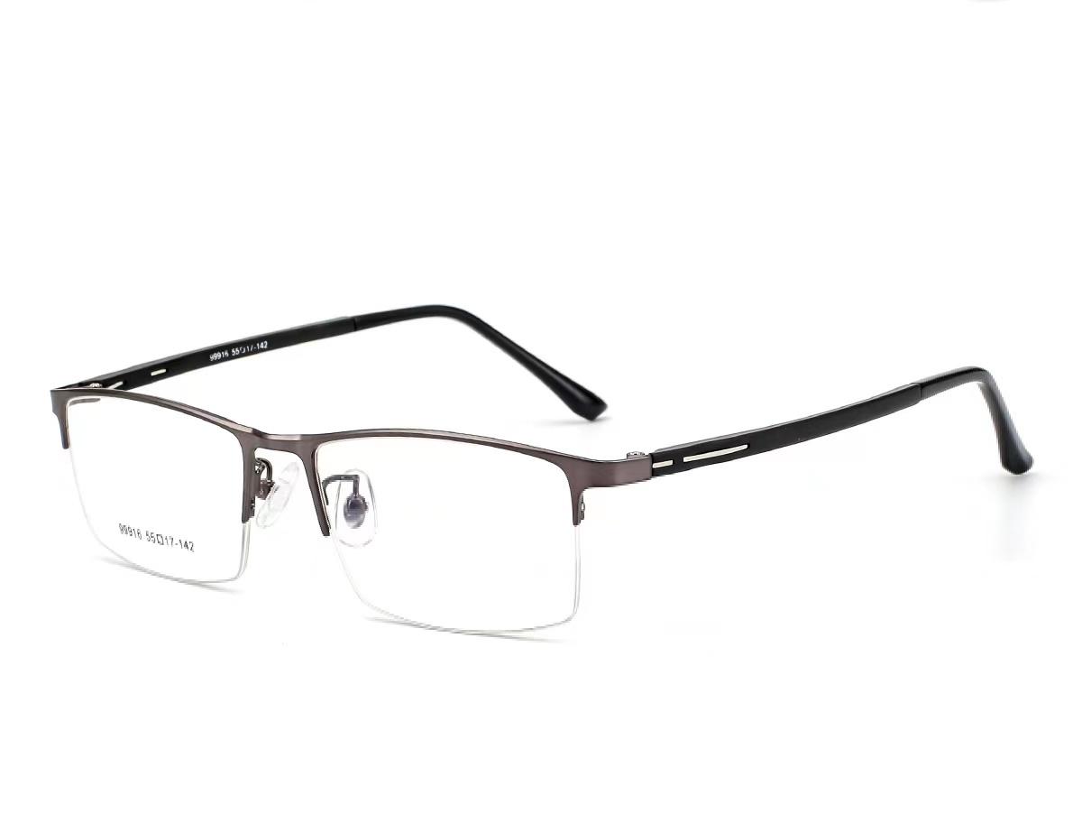 

Semi-Rimless Business Thin Metal Eyeglasses Clear Lenses and Anti-UV Coating Men Rectangular Nearsighted Prescription 0 -0.5 -0.75 Up To -6 Myopia-2.00