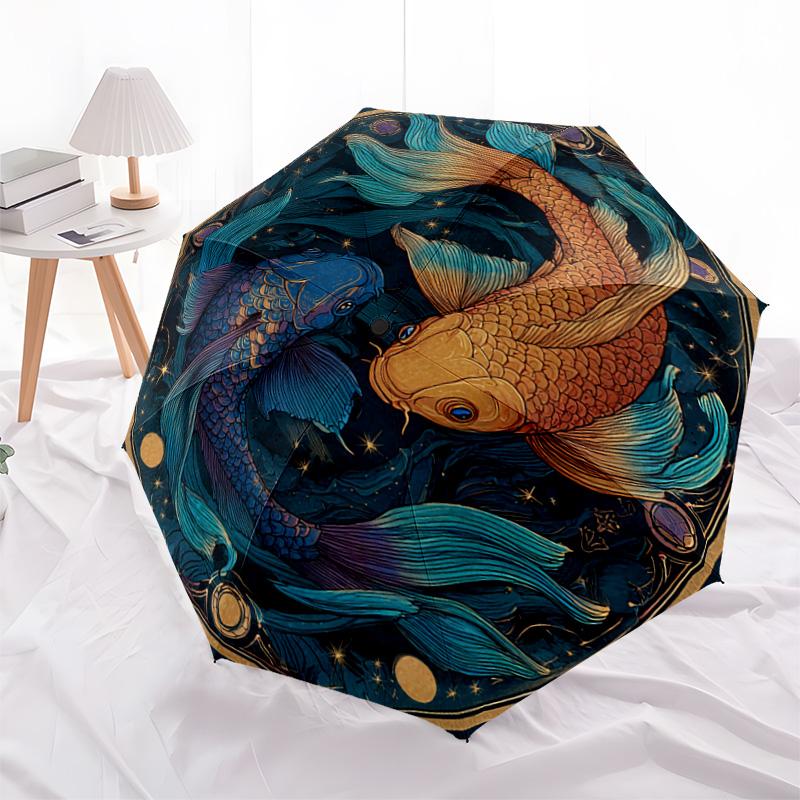 1 PC Automatic Folding Umbrella - Koi Fish Pattern, Portable & Foldable Design with 8 Ribs, Christmas Birthday Gifts