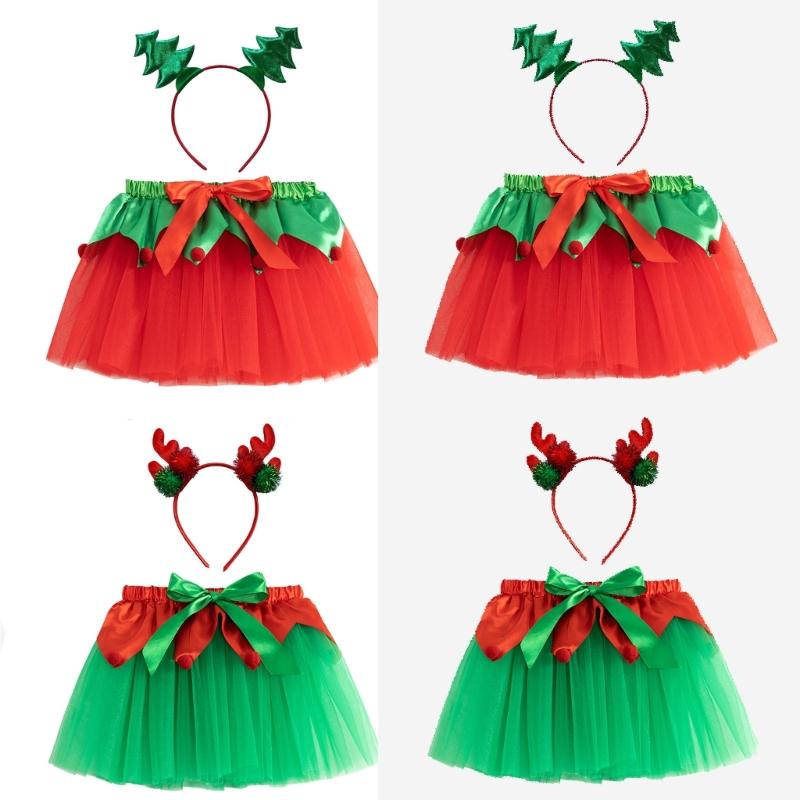 Weihnachtsprinzessin Outfits Tutu-Rock Weihnachtsbaum/Hirsch Geweih Weihnachts-Kostüm für Halloween Cosplay Kostüm
