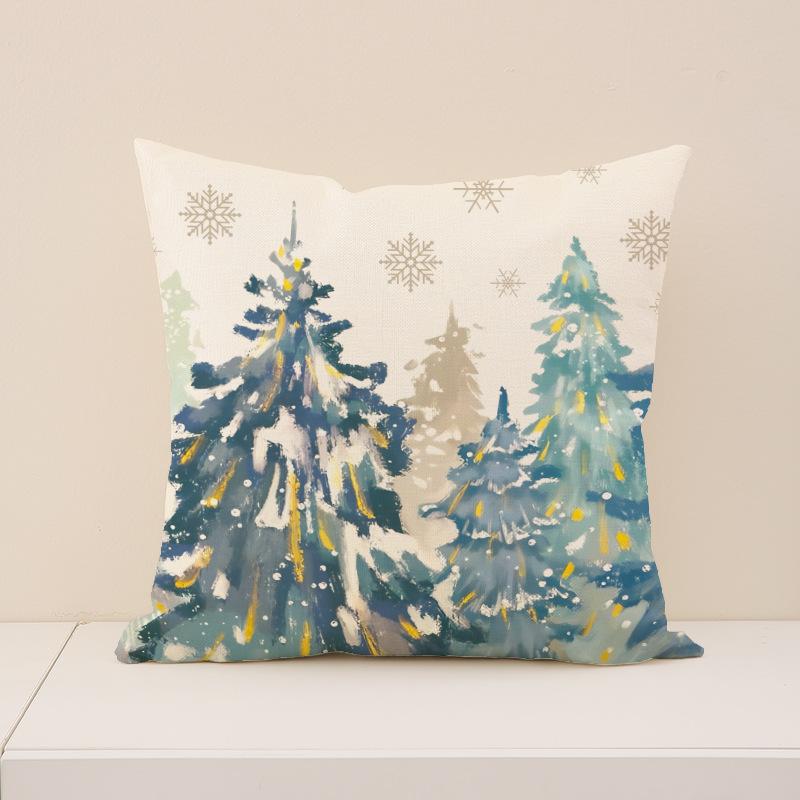 Christmas Pillow Linen Print Set Pillow Case Living Room Versatile Sofa Cushion Linen Breathable Cushion