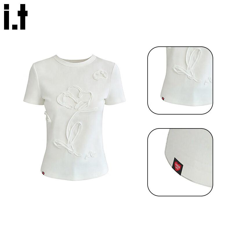 :CHOCOOLATEit Women s 3D Floral Round Neck T-shirt L