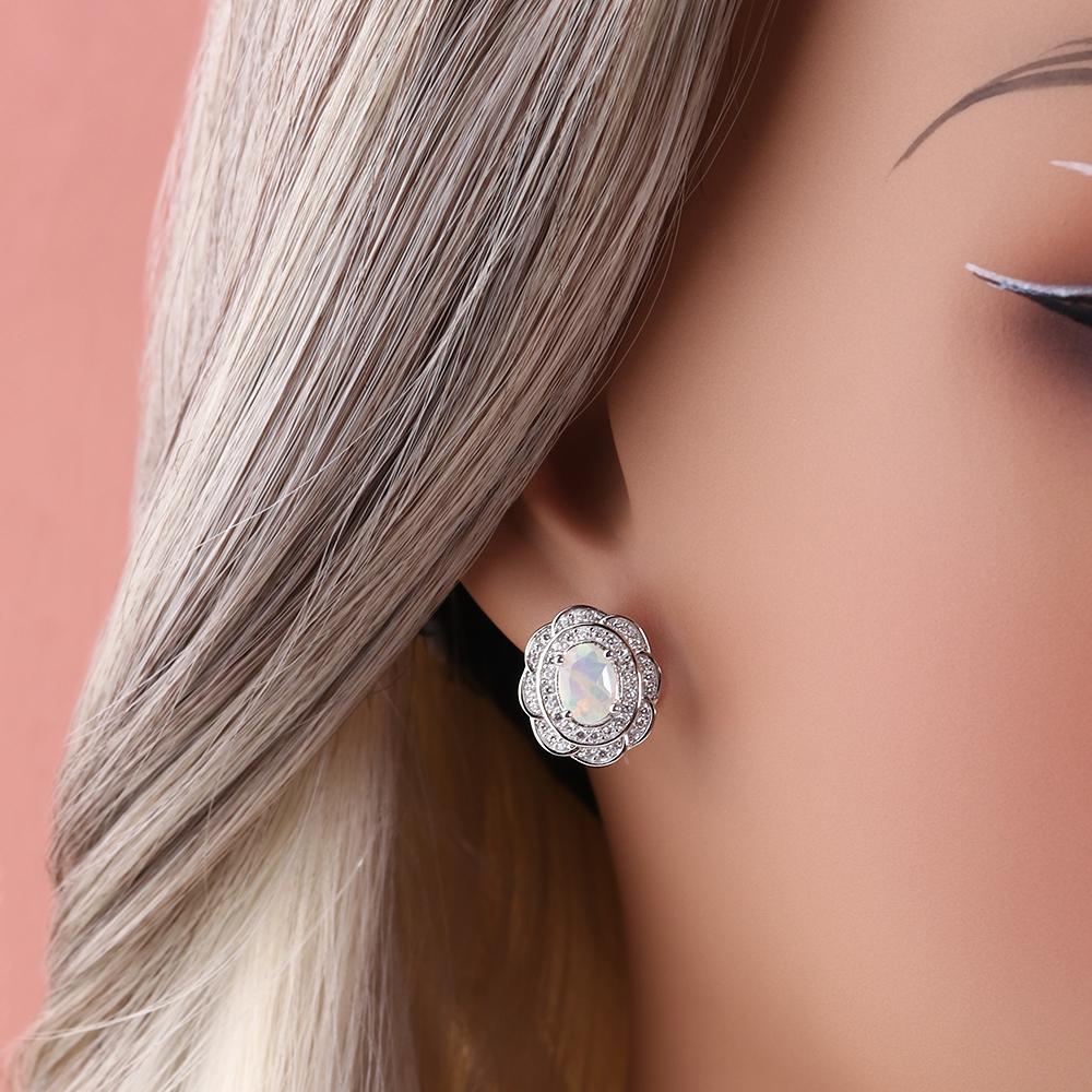 Light Luxury 925 Sterling Silver Clasp Earrings Natural Opal October Birthstone Fine Jewelry for Women's Banquet Festival Wear