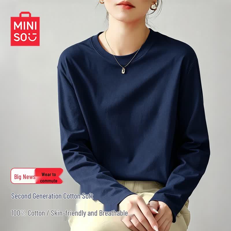 MINISO Women's Pure Cotton Loose Long-Sleeve T-Shirt