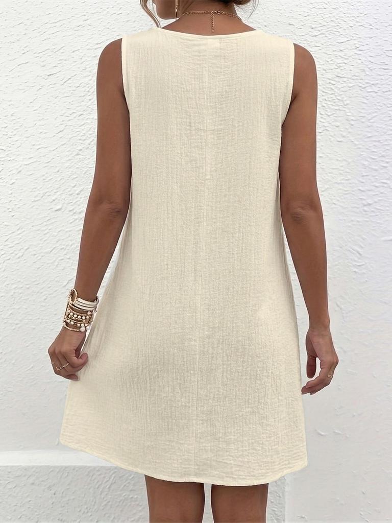 European & American Plus Size Women's V-Neck Sleeveless Button Dress 2026 - New Solid Color, Loose Fit