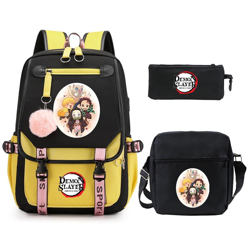 Riman peripheral printing fashion backpack cross-border campus primary and secondary school students schoolbag shoulder bag pencil bag three-piece set