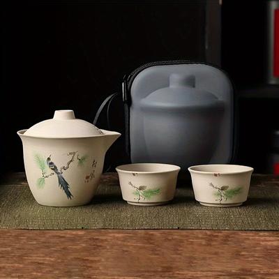 1 Set Travel Tea Set Portable Tea Set Outdoor Camping Portable Storage Bag Ceramic Kung Fu Tea Set Express Cup High-end Ceramic Tea Set Handmade Tea C