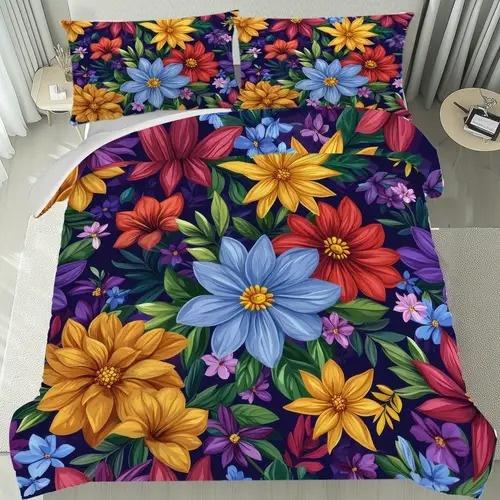 Bright Colorful Floral Pattern Duvet Cover Queen Size Colorful Floral Bedding Set For Home Decor Room Decoration 3 Piece Set