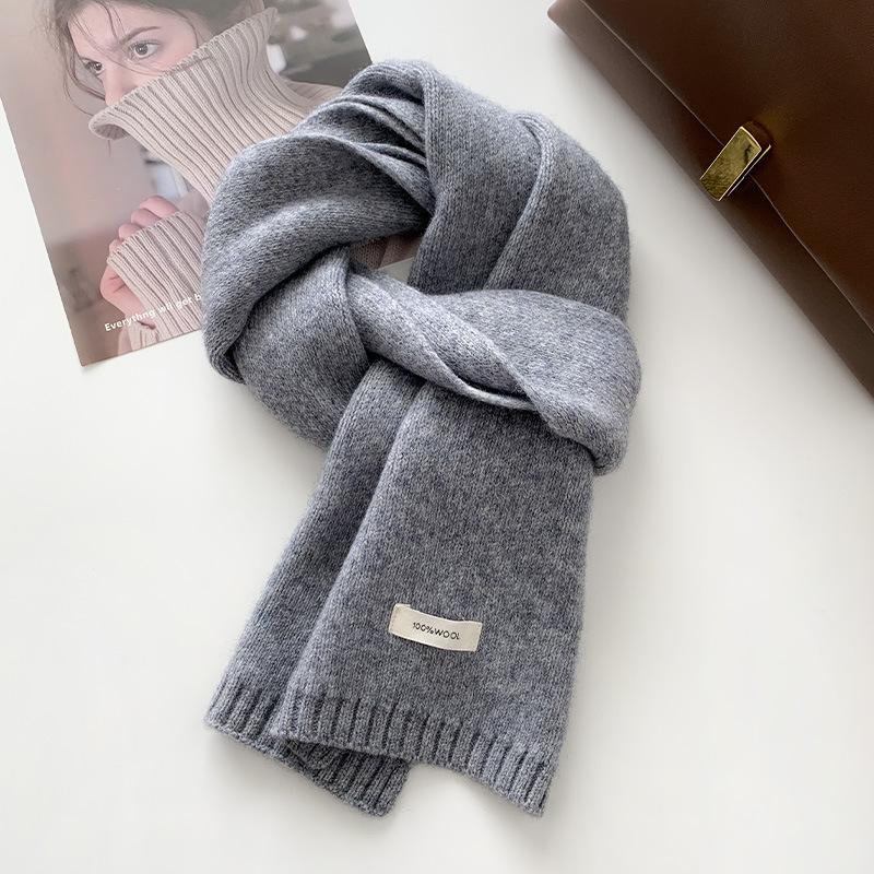 Gestrickter Schal Damen Wolle Winter Warme Schals Helles Einfarbiges Design Verdickter Schal Weicher Kaschmir-Pashmina Hals