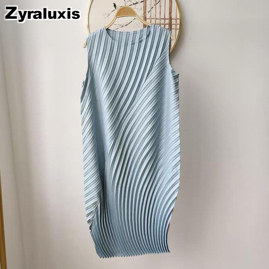 High-quality Miyake-pleated Women's Sleeveless Long Dress with Water-ring Curved Pleats, Versatile for Daily Wear and Commuting, Stylish Design