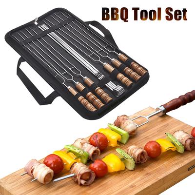Stainless Steel Barbecue Needle Set,BBQ Skewer U-Shaped Fork, Barbecue Wooden Handle Needle,Double Fork Needle,Grilling Skewers