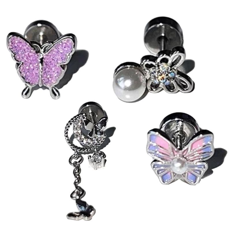 Y2K Ear Pins Butterfly Shaped Party Jewelry Gift Studs Earrings Ear Studs Alloy Material Party Jewelry for Women Girls