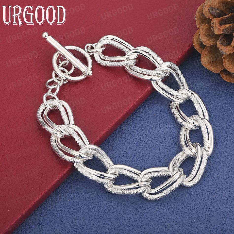 925 Sterling Silver Matte Smooth Ring Chain Bracelet Fashion Wedding Jewelry
