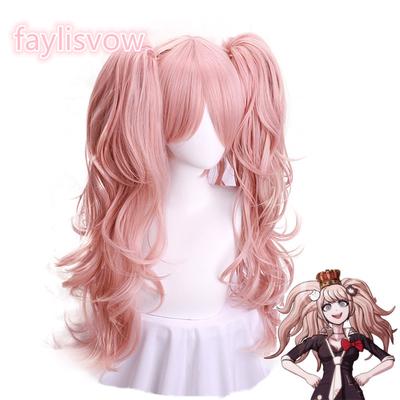 High Temperature Fiber Long Body Wave Cosplay Wig Side Fringe Synthetic Wig With 2 Ponytails Enoshima Dunko Ponytail Anime Wig