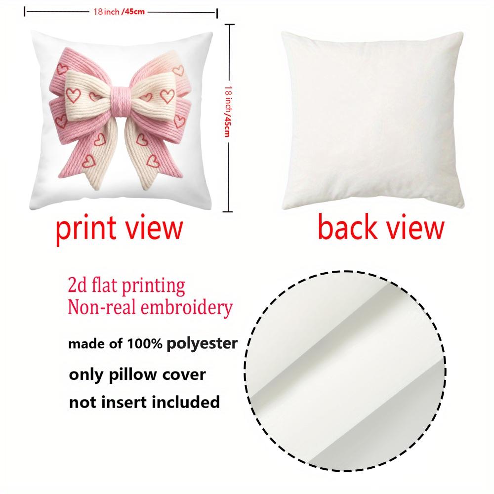 1 Pieces Pink Bow with Hearts 2D Printed Cushion Covers Polyester pillowcase, sofa decorative cushion cov Headboard Pillow