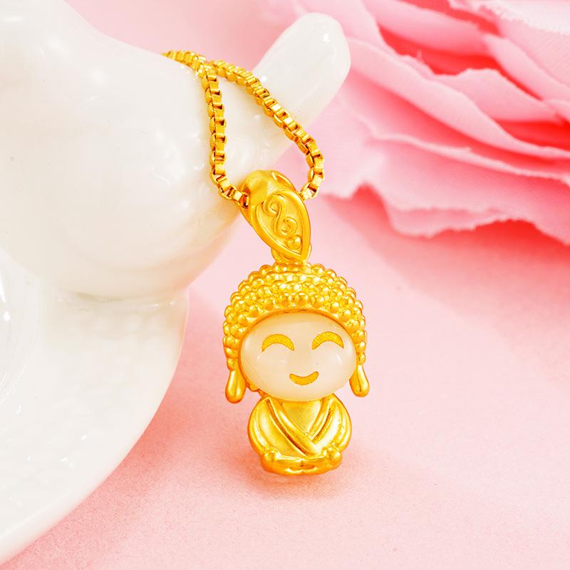 

Элегантный 3D-кулон Будда Майтрейя из золота и нефрита для женщин