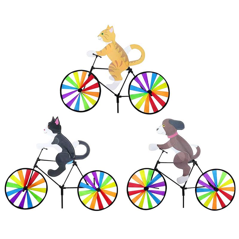 Animal Riding Bike Windmill Innovative Cartoon Cat Dog Wind Spinner Yard Art Decoration Garden Ornament for Yard  Lawn