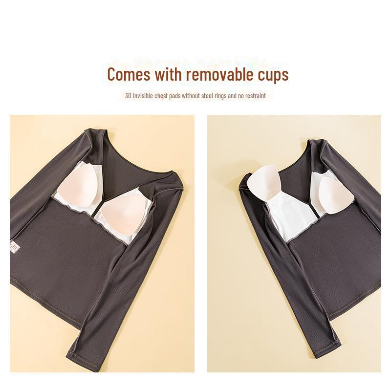 Women's Winter V-Neck Warm Tops with Chest Pads, Double-Sided Brushed Velvet, and Seamless Thickened German Velvet Bras
