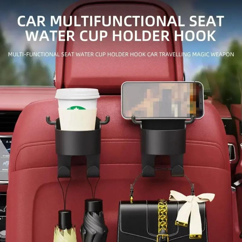 2PCS Universal Car Headrest Hooks- Double Hook Design with Cup Holder for Handbag & Beverage Storage | Fit  Vehicles  Organizer
