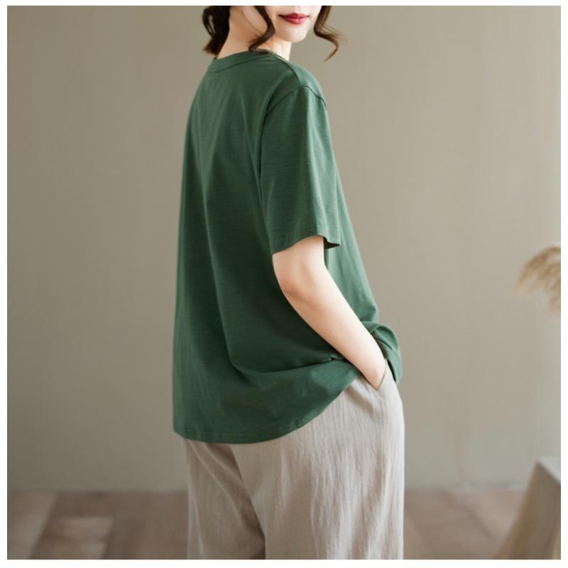 DIMANAF 2026 Summer Women Plus Size New Tees Shirt Vintage Print Short Sleeve Cotton Casual Loose Lady Tops