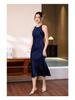 Elegant Chinese Satin Sleeveless Summer Dress with Waist-Cinching Slim Fit and Versatile Slit Skirt