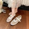 Round Toe One Buckle Strap Ballet Shoes Women's Summer New Flat Shoes Cutout Mary Jane Single Fishnet Shoes