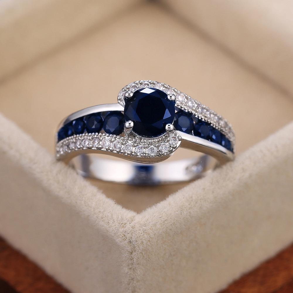 Popular, set with black zircon ring, fashionable OL women's holiday gift jewelry