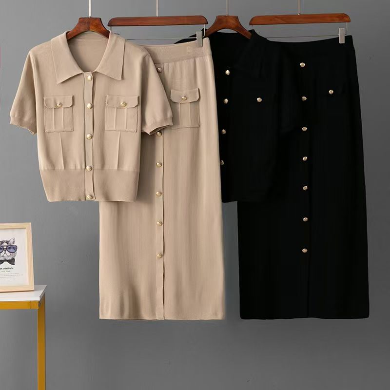Western Style New Fashion Knitted Top Skirt Two-piece Set Knited Top and Skirt Set
